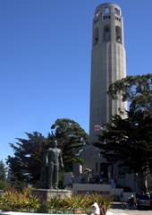 Christopher Columbus statue and Coit Tower in San Francisco