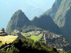 View from Inca Trail to Sun Gate at Machu Picchu, Peru