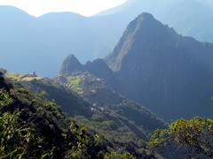 view from Inca Trail to Sun Gate overlooking Machu Picchu, Peru