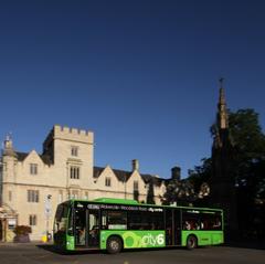 Oxford Bus Company bus on route 6 in St Giles' Street with Balliol College and Martyrs' Memorial in the background.