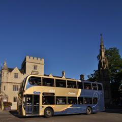 Stagecoach bus on route S5 in St Giles, Oxford with Balliol College and the Martyrs' Memorial in the background