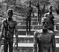 modern art sculpture of a half man in Petri Park, Prague