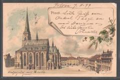 Pilsen town square historical postcard