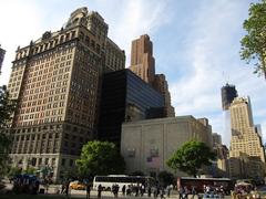 Brooklyn Battery Tunnel entrance next to Whitehall Building in Manhattan