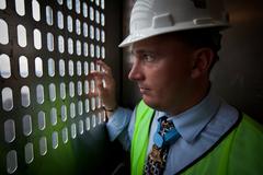 Former U.S. Marine Dakota Meyer in elevator at One World Trade Center construction site