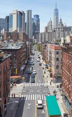 Downtown view of 123 Madison Street from Manhattan Bridge walkway