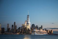 Norwegian Breakaway cruise ship departing Manhattan on the Hudson River