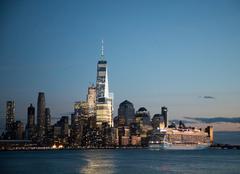 Norwegian Breakaway cruise ship departing Manhattan on the Hudson River