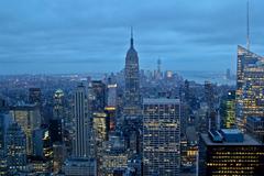 New York City skyline view from Top of The Rock with Empire State Building and Freedom Tower