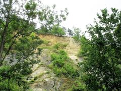 Branické skály nature monument with sedimentary rock layers on the right bank of Vltava in Prague