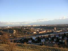 Prague view from Děvín hill showing Braník neighborhood