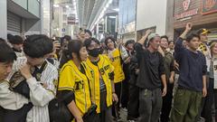 Hanshin Tigers supporters celebrating Japan Series win over Orix Buffaloes