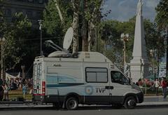 TV Pública Argentina mobile unit during women's strike 18M2019