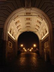 North entrance of Milvian Bridge at night, Rome, Italy