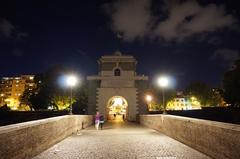 Night view of Ponte Milvio Bridge in Rome