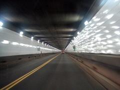 Approaching a green traffic light in the Detroit-Windsor Tunnel