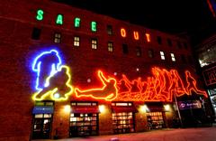 Extended exposure of neon lights at Coors Field in Denver