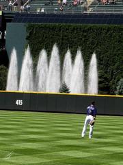 Carlos Gonzalez warming up before a game at Coors Field