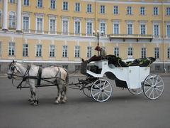 Horse-drawn carriage outside Winter Palace in St. Petersburg