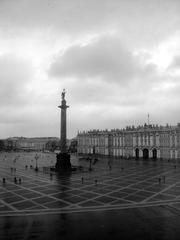 Palace Square with Alexander Column and Winter Palace in Russia