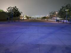 Sabarmati riverfront and Atal Pedestrian Bridge at night with colourful lighting