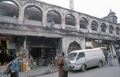 Rüstem Pasha Mosque street view with shops and storage beneath