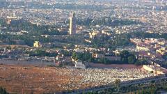 Aerial view of Bab er Robb cemetery and Kutubiyya Mosque in Marrakesh