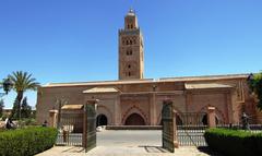 View from the Koutoubia Gardens towards the mosque and minaret in Marrakesh