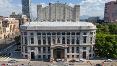 Drone shot of the north façade of the Palacio de Bellas Artes, Mexico City