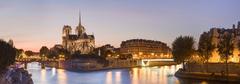 Notre-Dame cathedral at dusk from Tournelle bridge