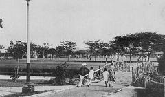 Hongkou Park in Shanghai with lush greenery and walking paths