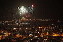 New Year celebration in Natal with fireworks viewed from Newton Navarro Bridge