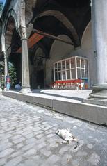 Exterior of Little Hagia Sophia mosque with cemetery and mausoleum