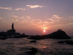 Thiruvalluvar statue during sunrise in Kanyakumari