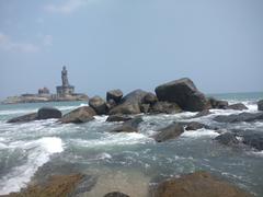 Kanyakumari sea view with waves and rocky shoreline