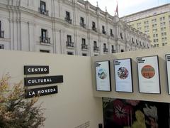 Entrance to Centro Cultural Palacio de La Moneda and part of the palace in Santiago de Chile