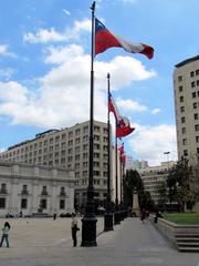 Chilean flag at La Moneda Presidential Palace in Santiago, Chile