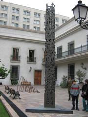 Stele with Rapanui motifs at La Moneda Palace Chile