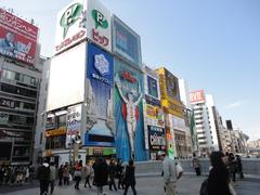 Ebisubashi Bridge in Osaka at night with illuminated billboards