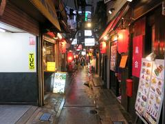 main alley in Yokocho with yakitori and yakiniku shops in Shinjuku, Tokyo