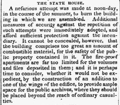 1838 newspaper article about arson attempt at Massachusetts State House