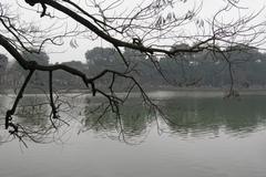 Hoàn Kiếm Lake in Hanoi Vietnam with tree branches