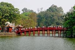 The Huc Bridge at Hoan Kiem Lake in Hanoi