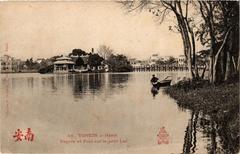 Pagoda and bridge over the small lake in Hanoi