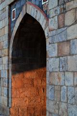 Detailed view of the arched gate of Purana Qila