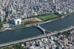 X-shaped pedestrian Sakura Bridge over Sumida River in Tokyo