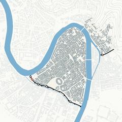 Planimetria della città di Verona con l'arco dei Gavi evidenziato in rosso