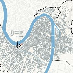 Plan of Verona with city walls and main urban gates, highlighting the Arch of Gavi in red