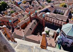 View from the Torrazzo to the Cathedral Roof and the Baptistery in Cremona