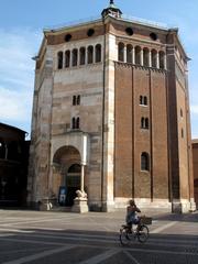 View of Cremona Cathedral and Torrazzo bell tower from Piazza del Comune